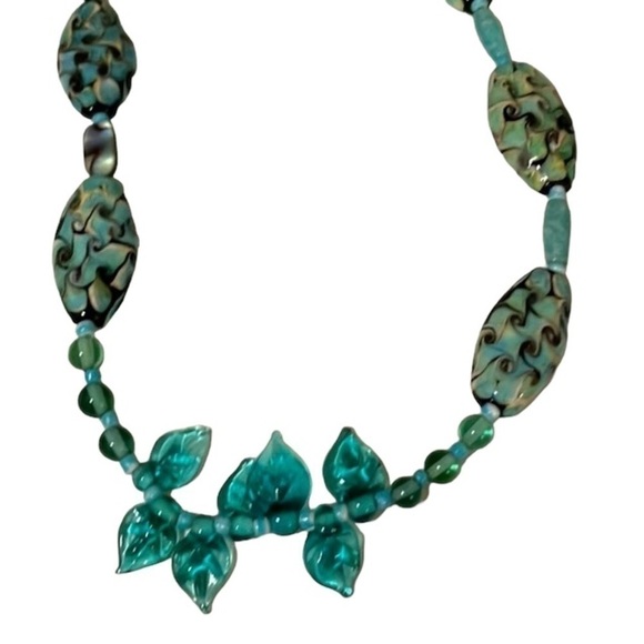 Set beaded turquoise? brown necklace & hanging 1.75” earrings 44” string - Picture 5 of 7